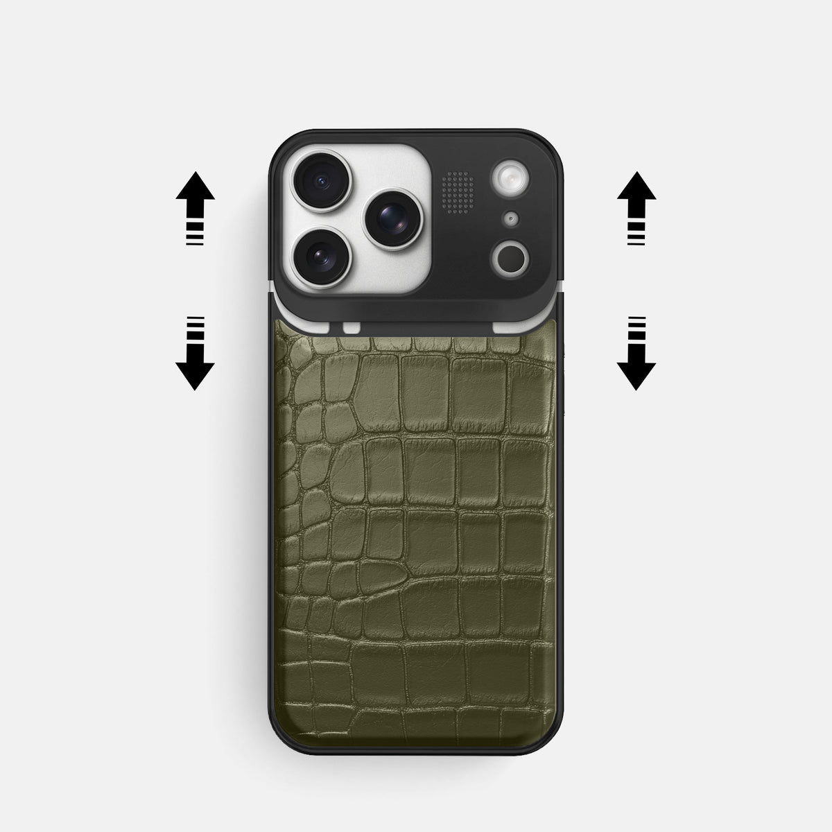 Metal Case For iPhone 18 Pro In Alligator -2 | Kaki-Green-Black
