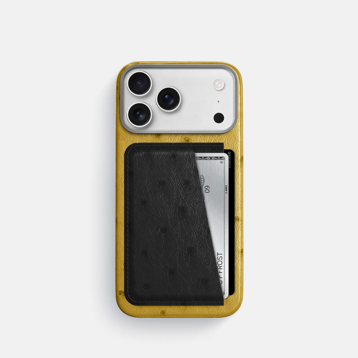 Double Card Case Coloré For iPhone 18 Pro In Ostrich -1 | Gold-Steel