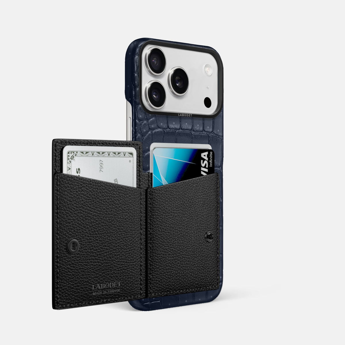 Bi-Fold Case For iPhone 18 Pro Max In Porosus Crocodile -2 | Deep-Blue-Sea-Black