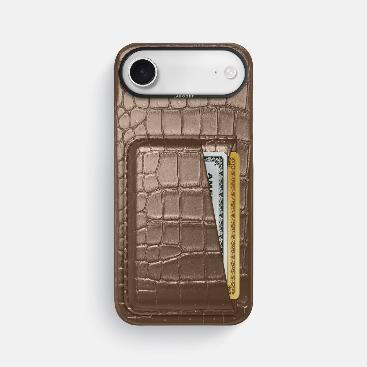 Double Card Case For iPhone 17 Air In Porosus Crocodile -1 | Fur-Brown-Black