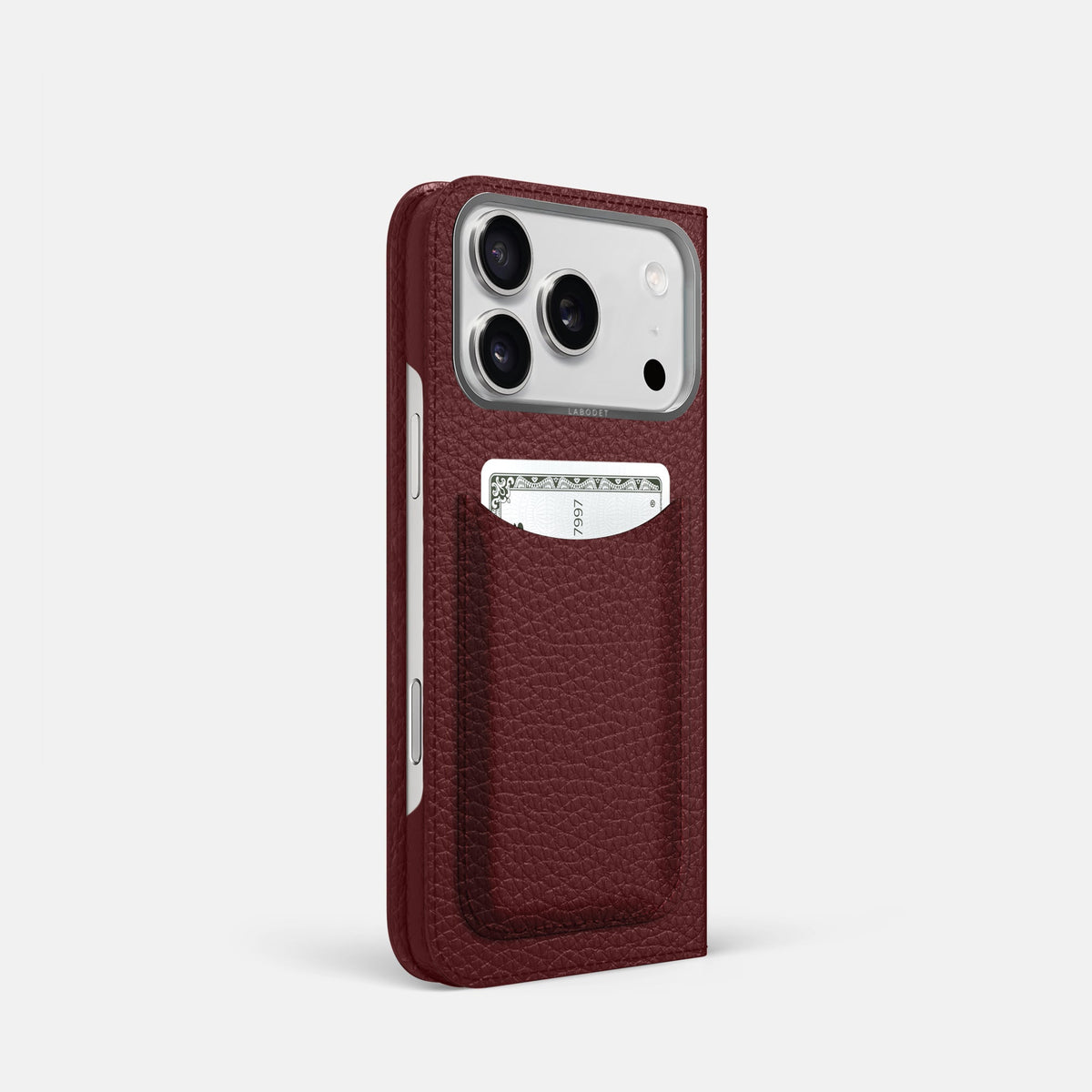 Folio Case with Card For iPhone 18 Pro In Calf -1 | Bordeaux-Steel