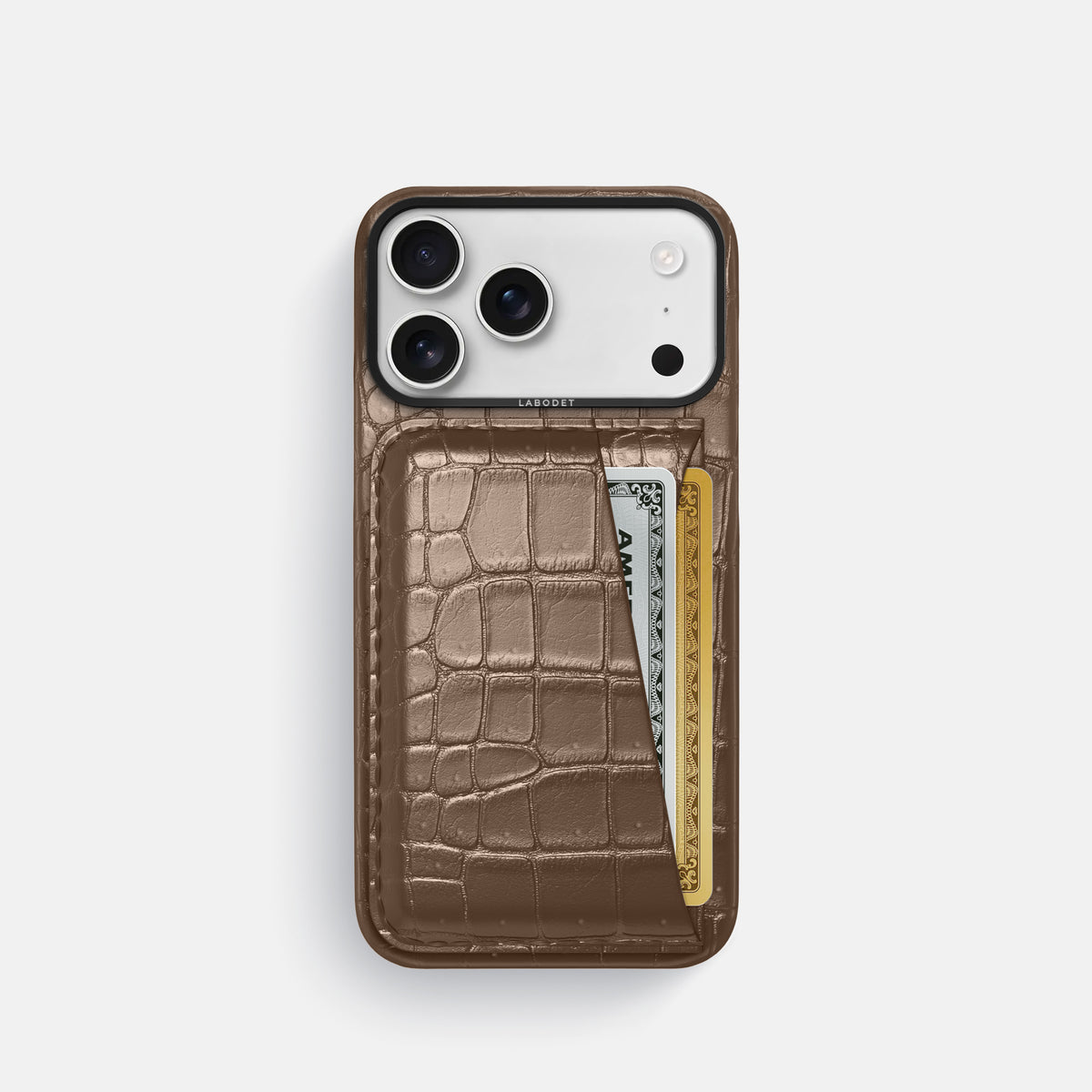 Double Card Case For iPhone 17 Pro In Porosus Crocodile -1 | Fur-Brown-Black