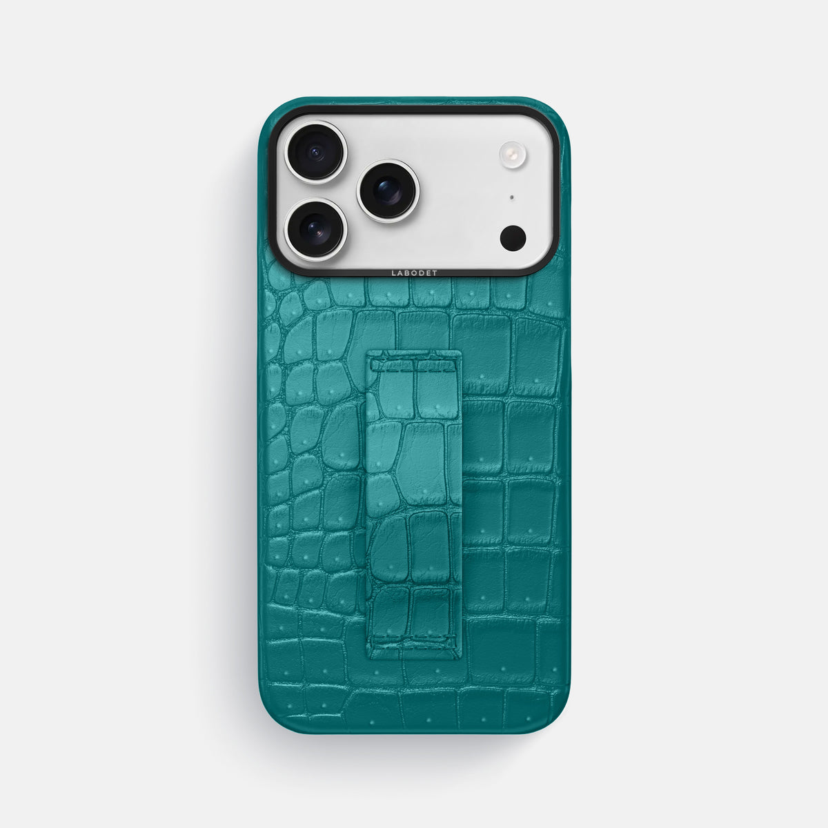 Finger Case For iPhone 17 Pro Max In Porosus Crocodile -1 | Celadon-Black