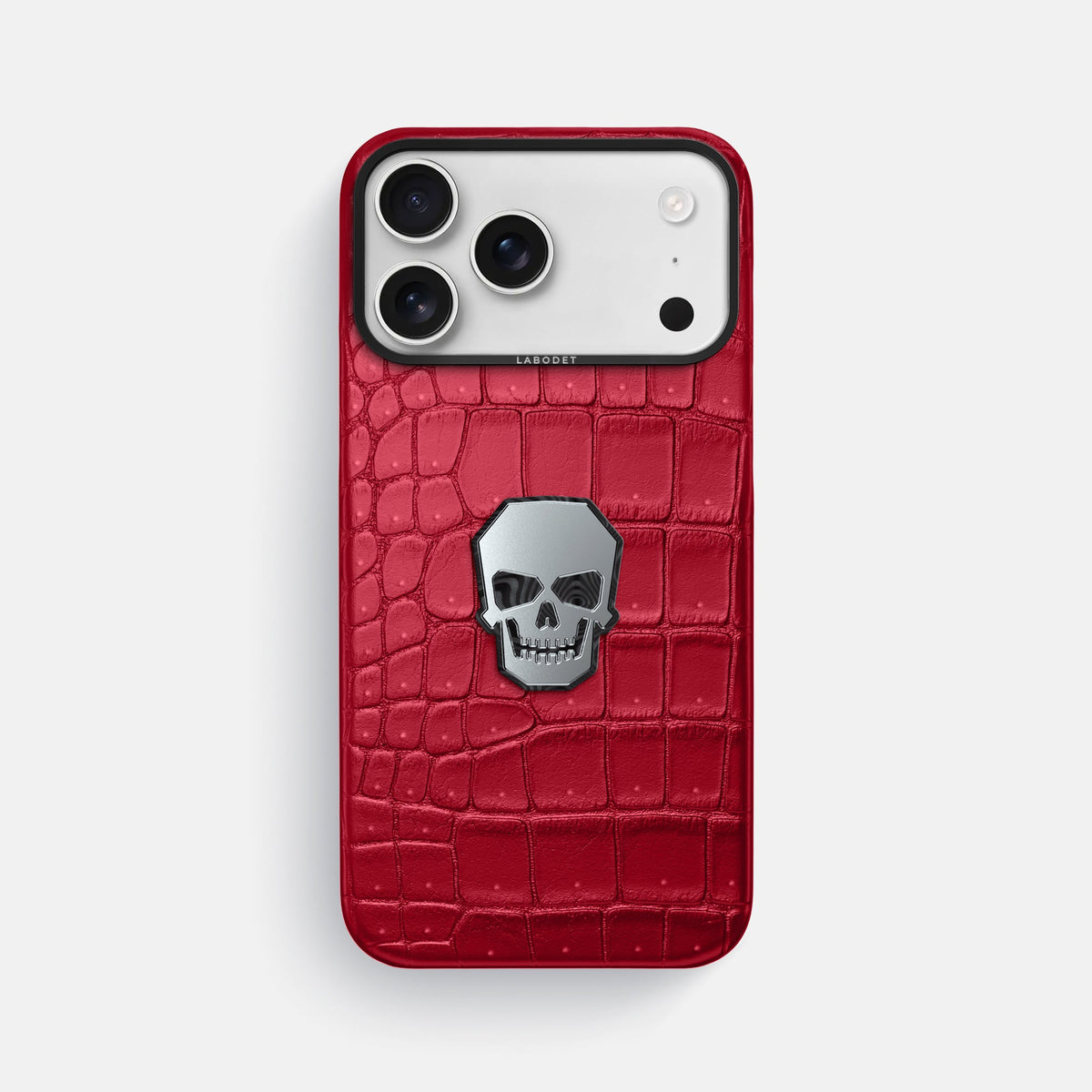 Classic Case With Titanium Skull For iPhone 18 Pro Max In Porosus Crocodile -1 | Burgundy-Black
