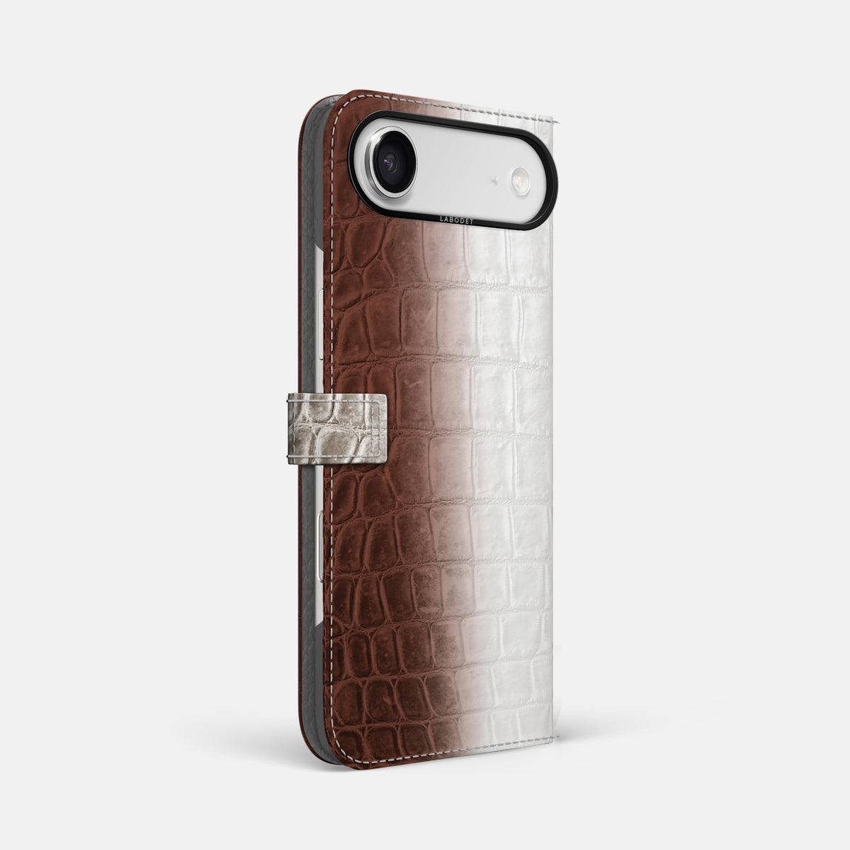 Folio Case with Clasp For iPhone 17 Air In Himalayan Crocodile -1 | Dark-Brown-Black