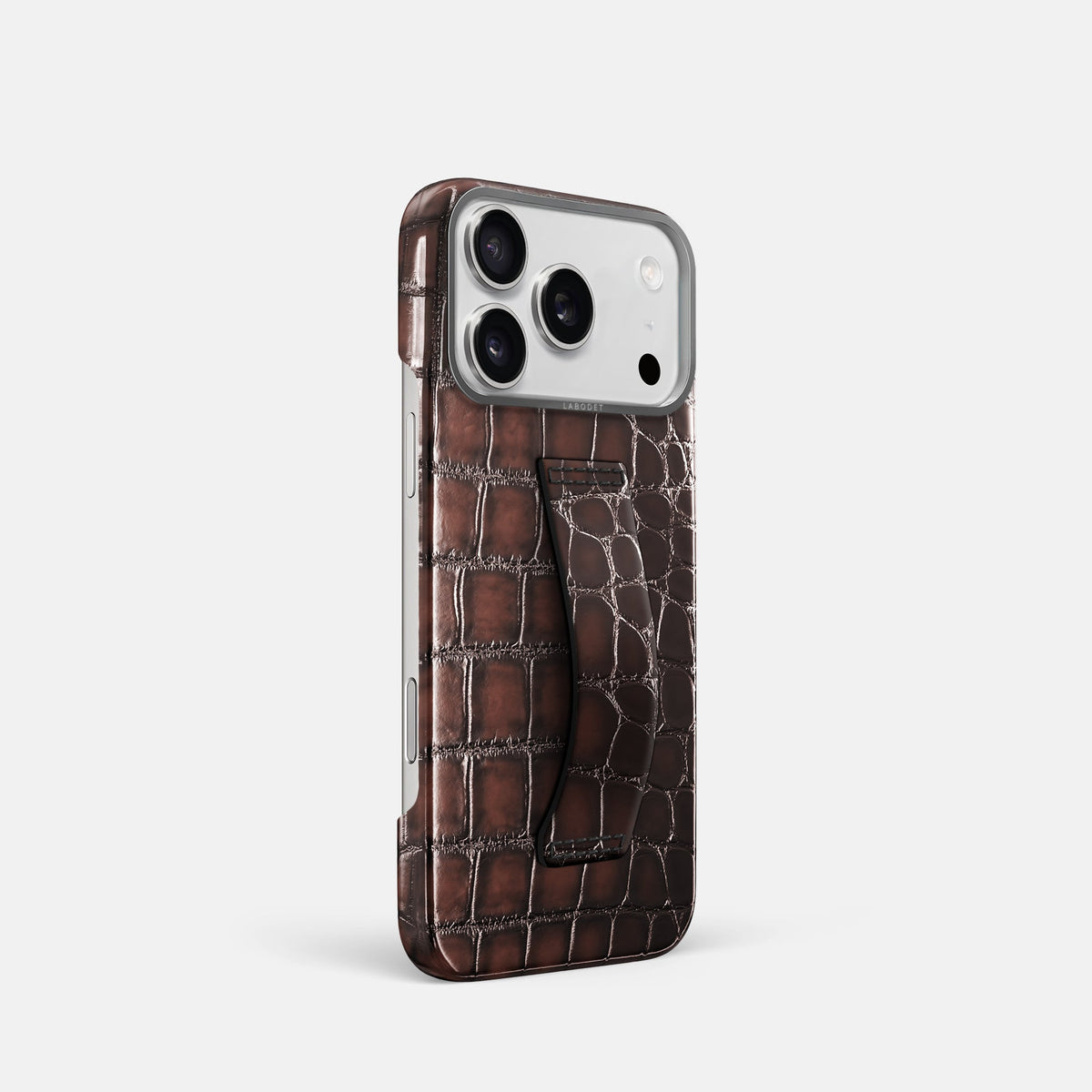 Finger Case For iPhone 18 Pro In Patina Alligator -2 | Havana-Brown-Steel