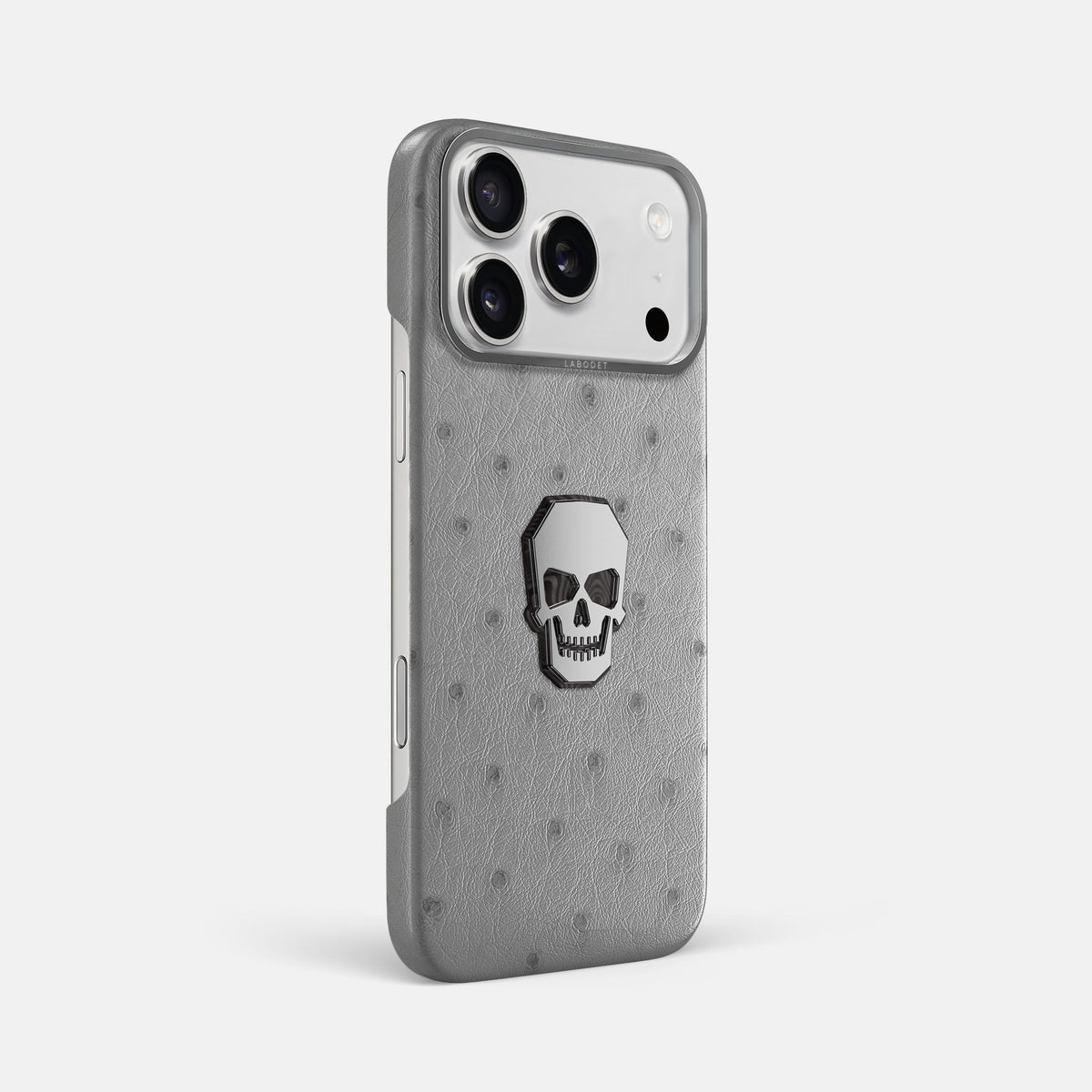 Classic Case With Titanium Skull For iPhone 18 Pro Max In Ostrich -2 | Silver-Steel