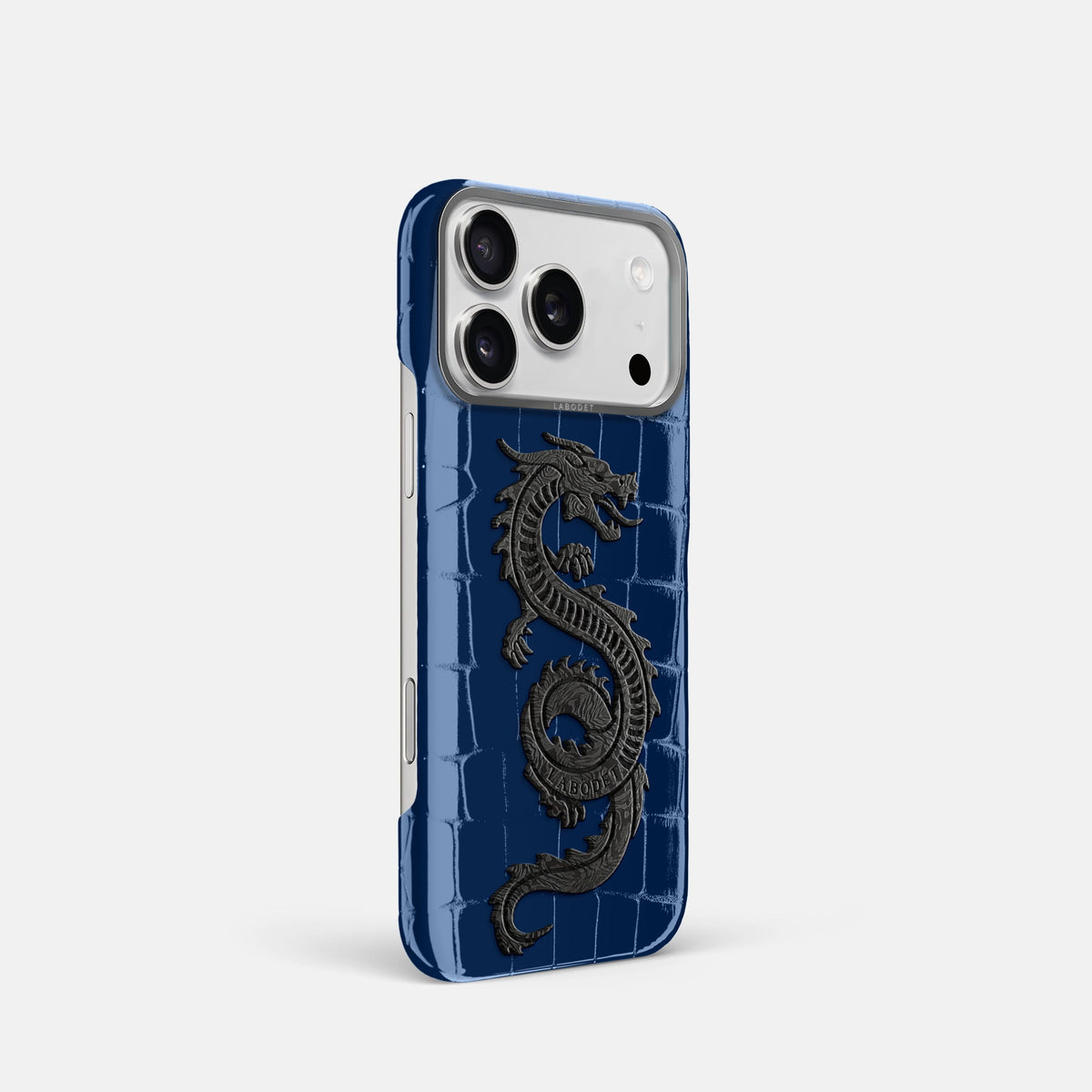 Classic Case With Carbon Dragon For iPhone 18 Pro In Shiny Alligator -2 | Mediterranean-Steel