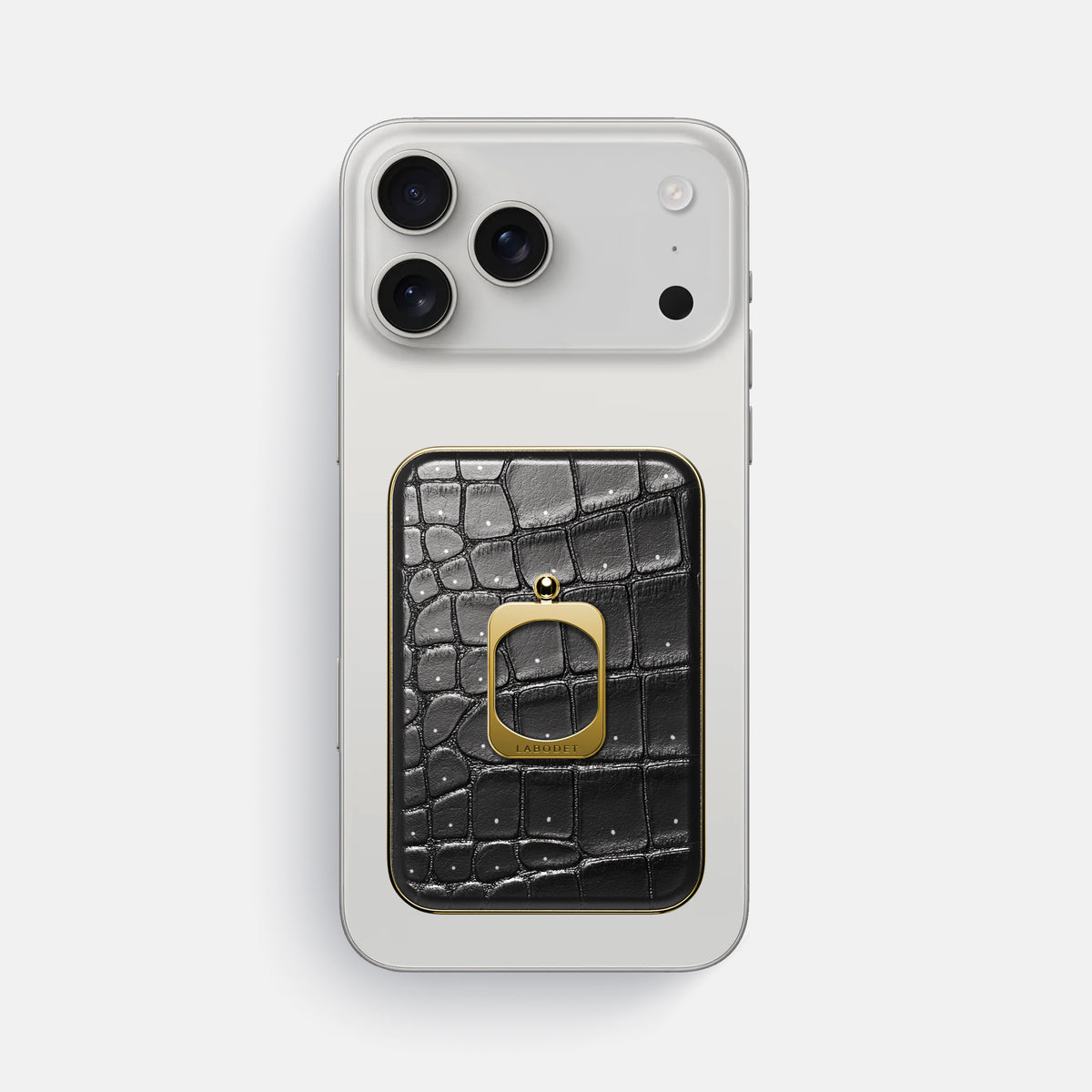 MagSafe Ring For iPhone 17 Pro Max In Porosus Crocodile -2 | Shiny-Black-Gold