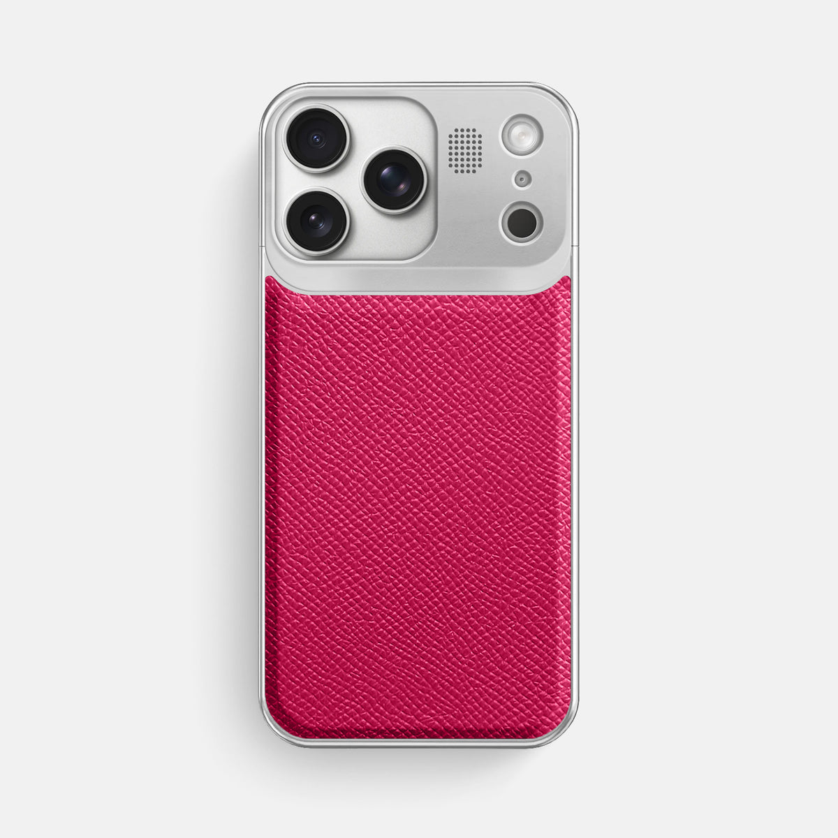 Metal Case For iPhone 17 Pro Max In Epsom-Style Calf -1 | Fuchsia-Steel