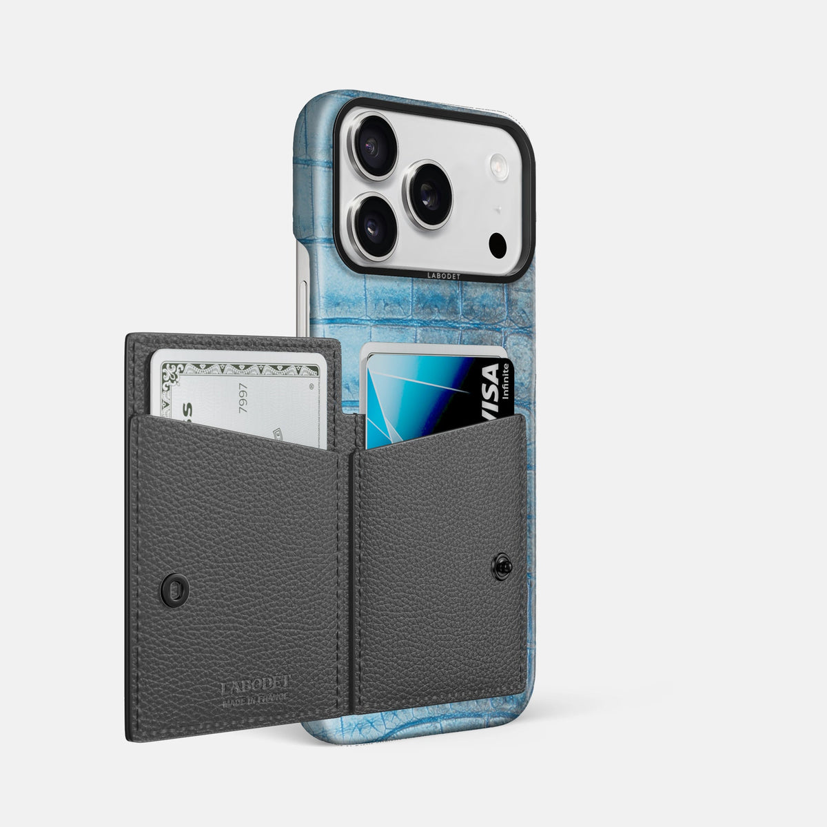 Bi-Fold Case For iPhone 18 Pro Max In Himalayan Crocodile -2 | Ice-Blue-Black