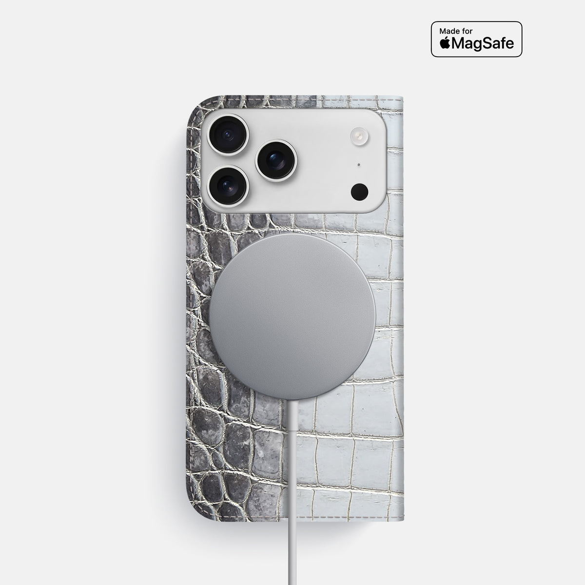 Folio Slim Case For iPhone 17 Pro In Himalayan Crocodile -3 | Silver