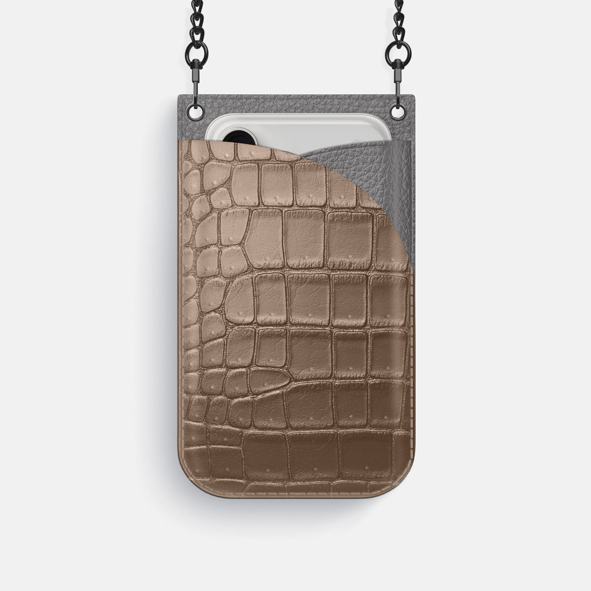 Crossbody Bag For iPhone 18 Pro In Porosus Crocodile -1 | Fur-Brown-Black