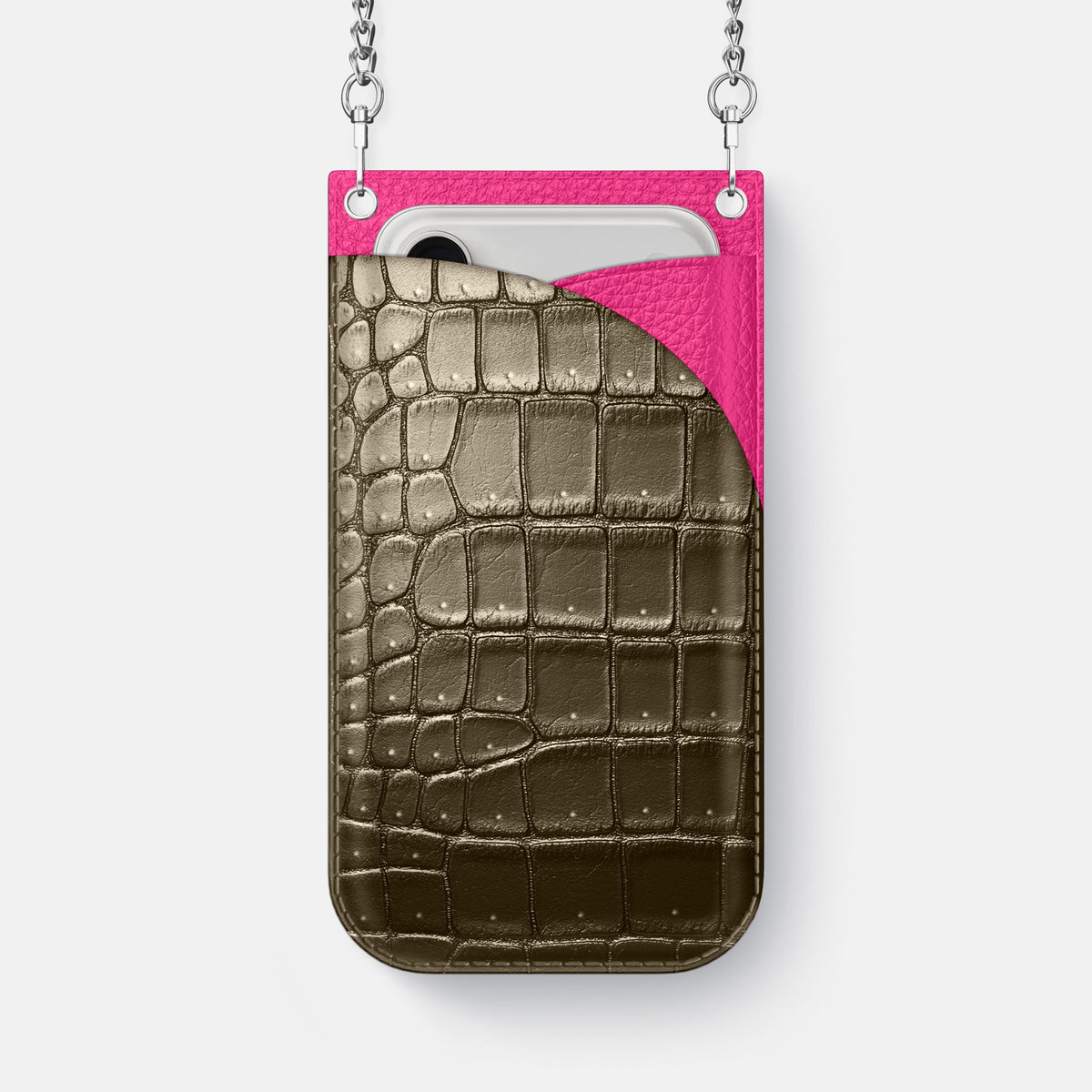 Crossbody Bag For iPhone 18 Pro Max In Porosus Crocodile -1 | Bronze-Steel