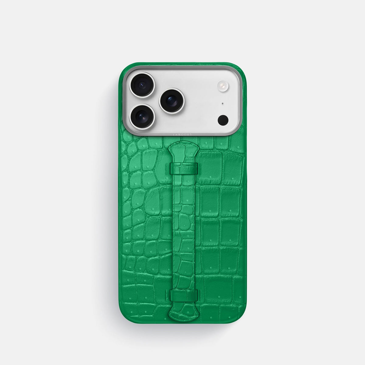 Center Handle For iPhone 18 Pro In Porosus Crocodile -1 | Cactus-Green-Steel