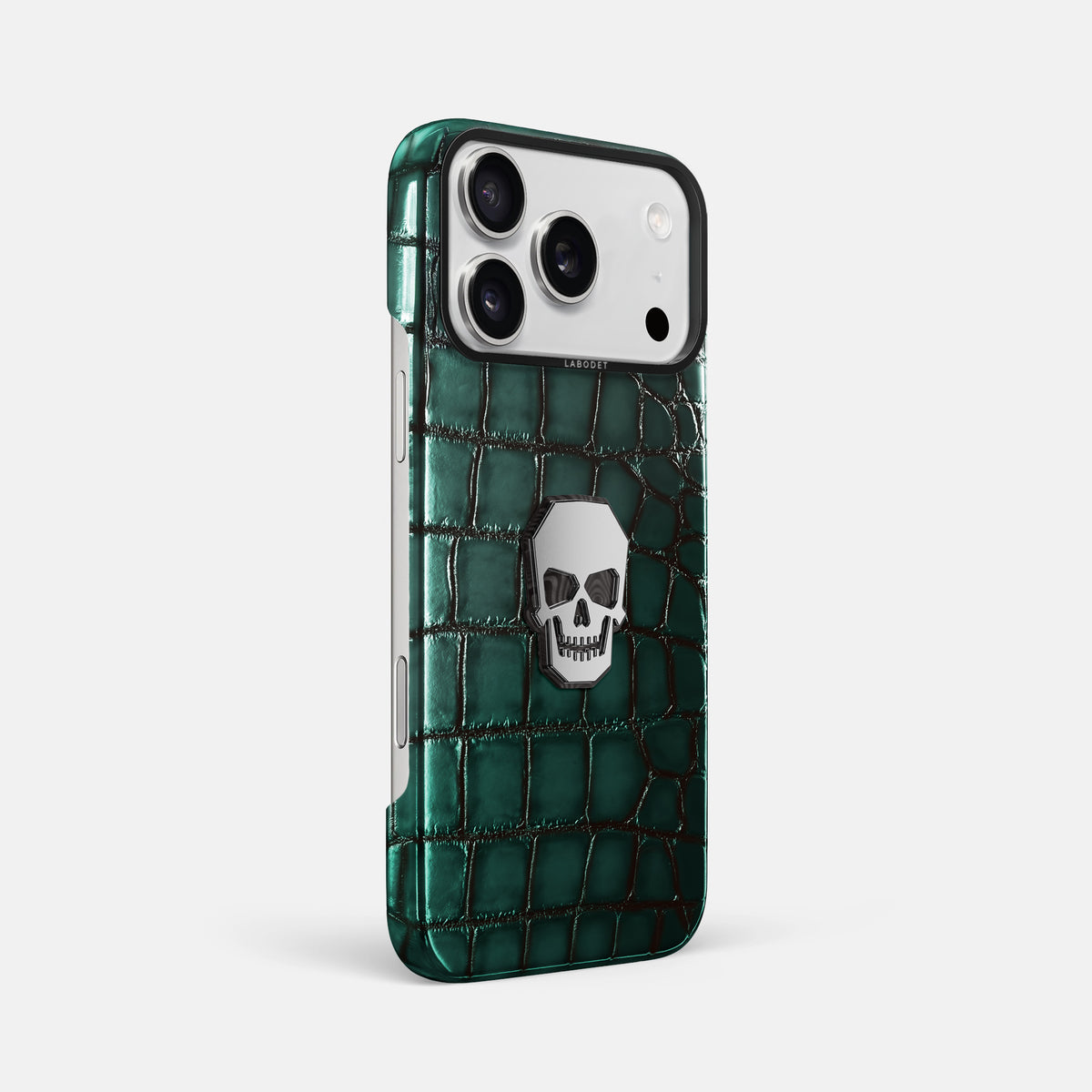 Classic Case With Titanium Skull For iPhone 17 Pro Max In Patina Alligator -2 | Green-Black