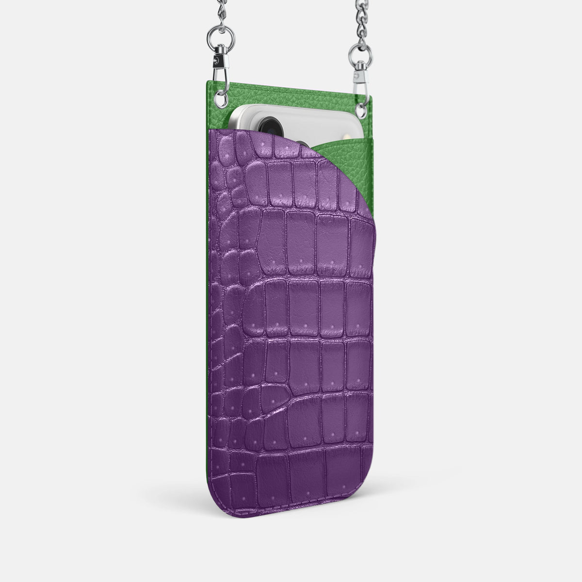 Crossbody Bag For iPhone 18 Pro In Porosus Crocodile -2 | Purple-Steel