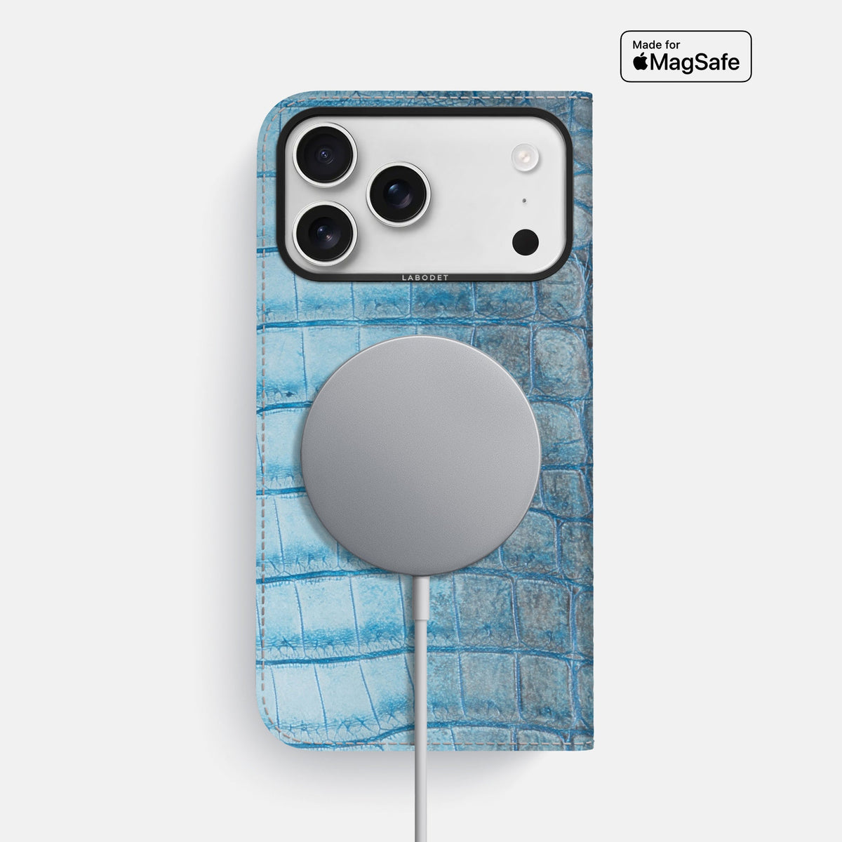 Folio Case For iPhone 18 Pro Max In Himalayan Crocodile -3 | Ice-Blue-Black