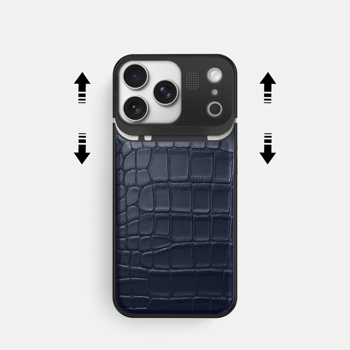 Metal Case For iPhone 18 Pro In Alligator -2 | Navy-Blue-Black