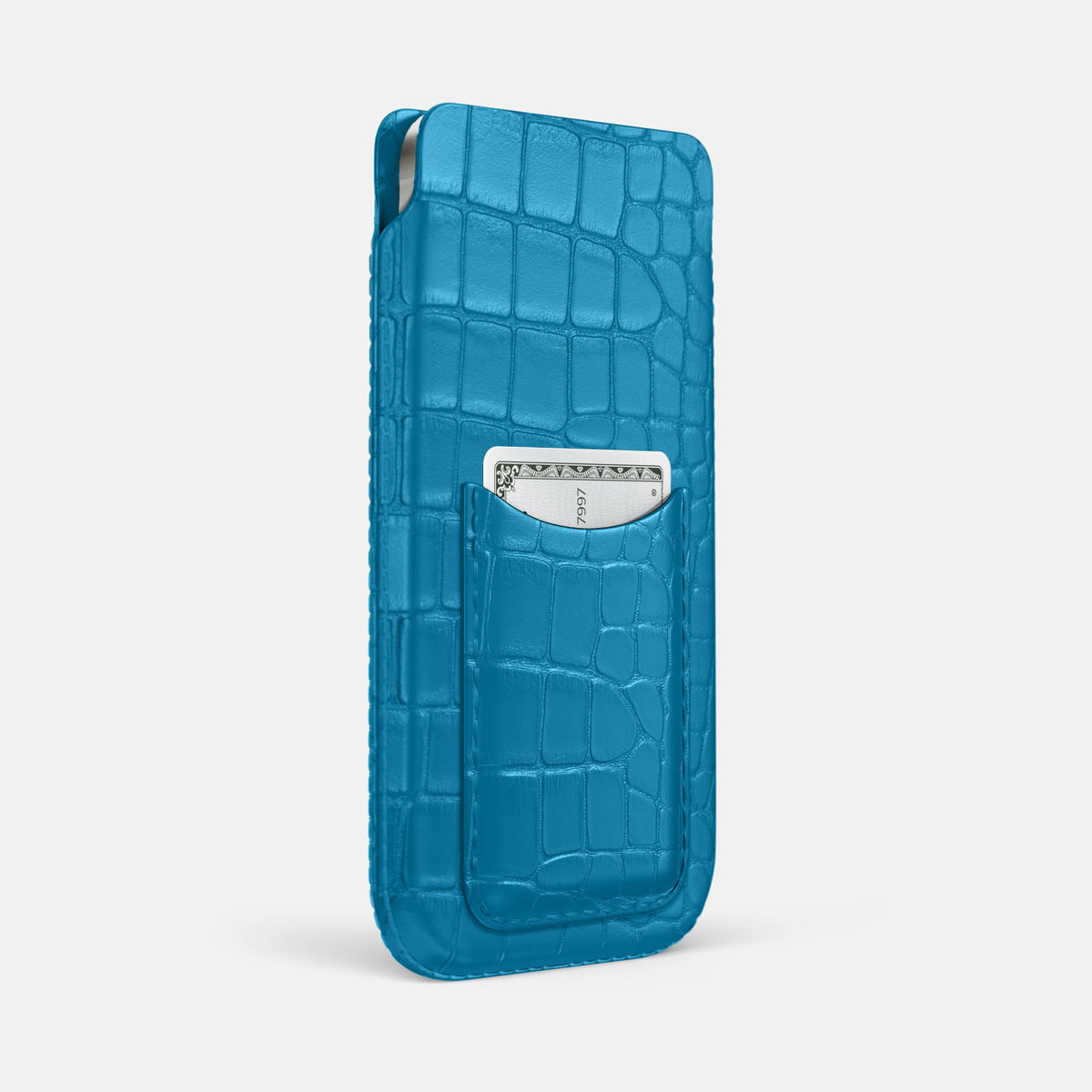 Pouch Card Case For iPhone 18 Pro In Alligator -2 | Curaçao-Blue