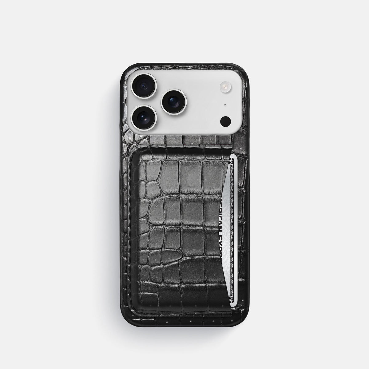 Slim Card Case For iPhone 18 Pro In Porosus Crocodile -1 | Shiny-Black