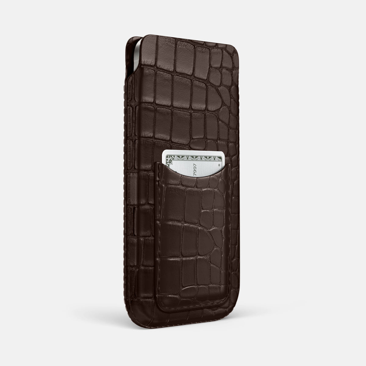 Pouch Card Case For iPhone 18 Pro Max In Alligator -2 | Dark-Brown