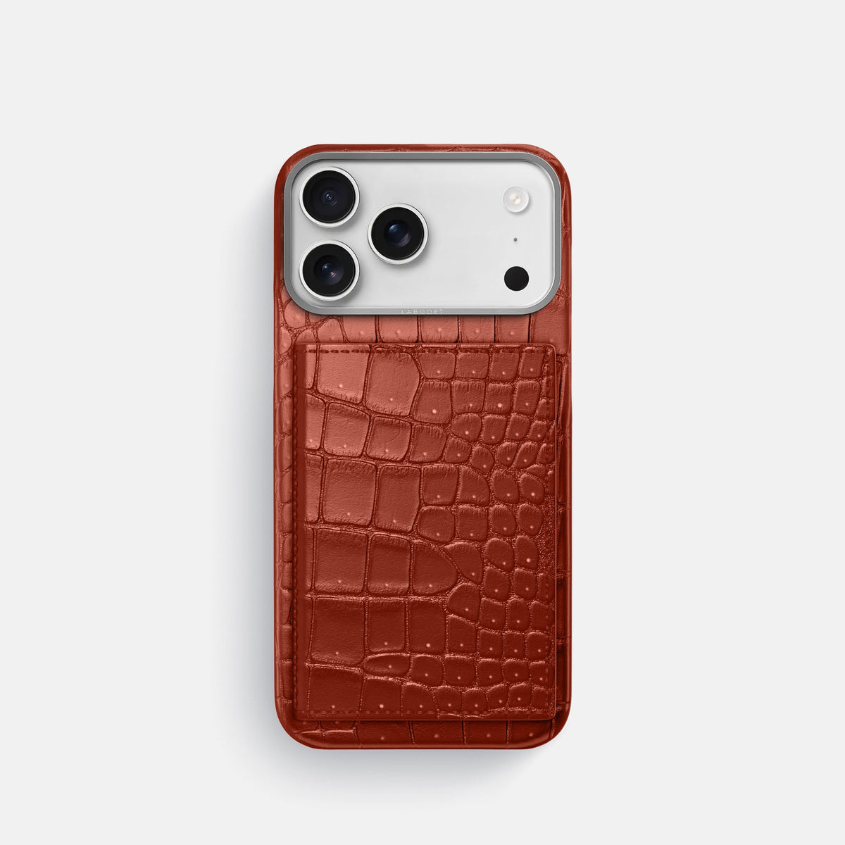 Bi-Fold Case For iPhone 18 Pro In Porosus Crocodile -1 | Mahogany-Brown-Steel