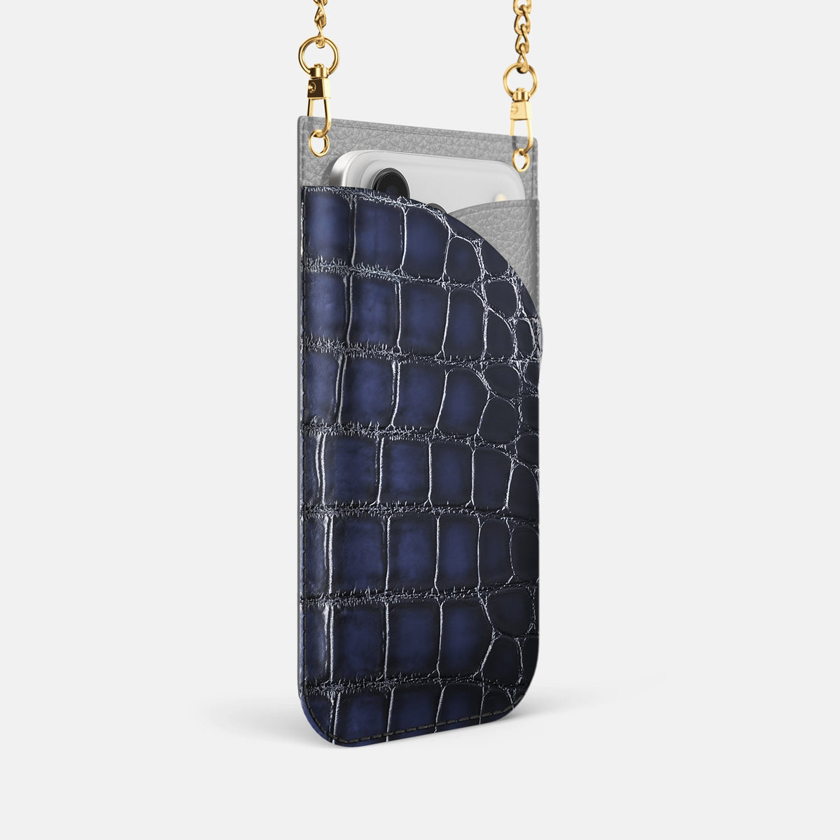 Crossbody Bag For iPhone 18 Pro In Patina Alligator -2 | Havana-Blue-Gold