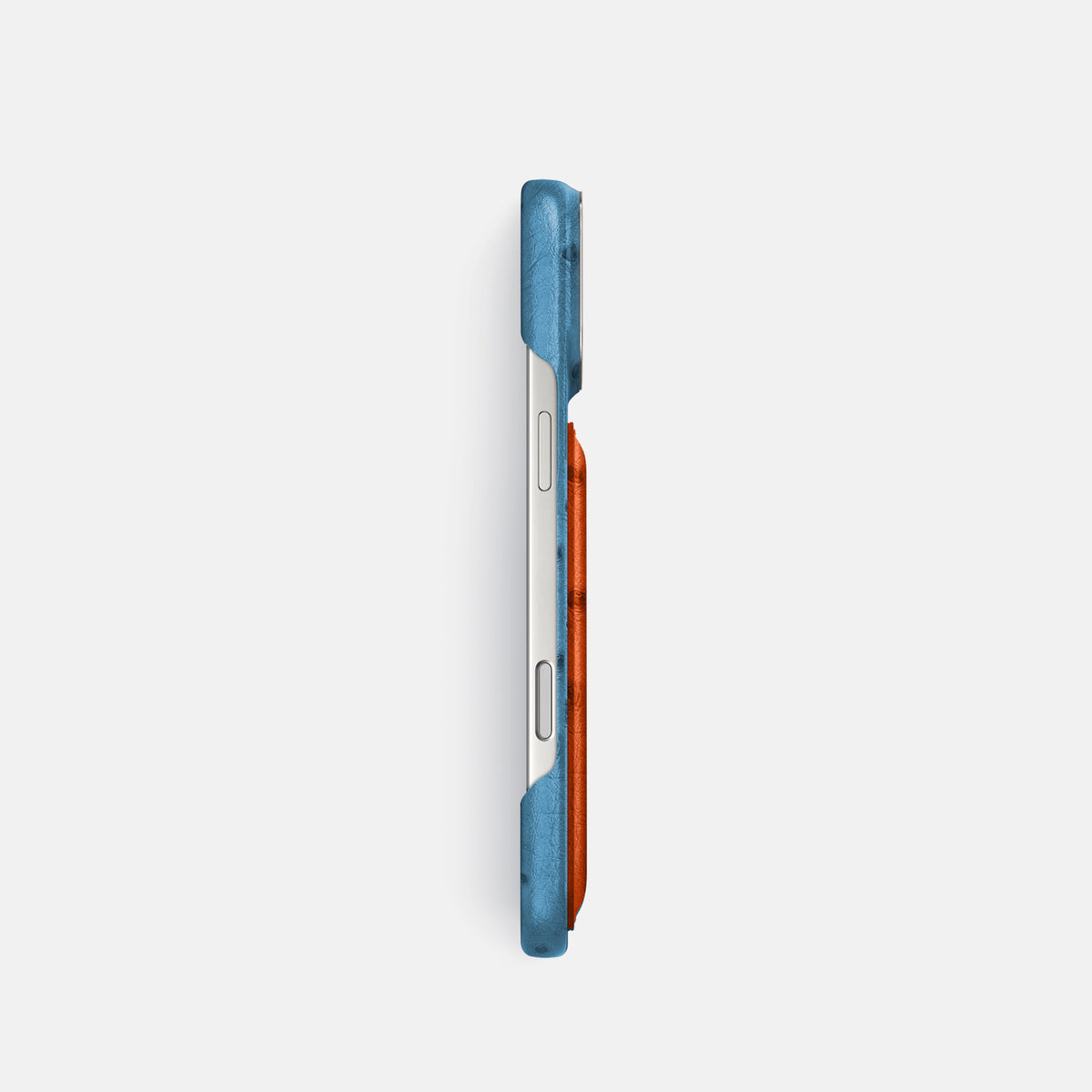 Double Card Case Coloré For iPhone 17 Pro In Ostrich -3 | Blue-Jeans-Steel