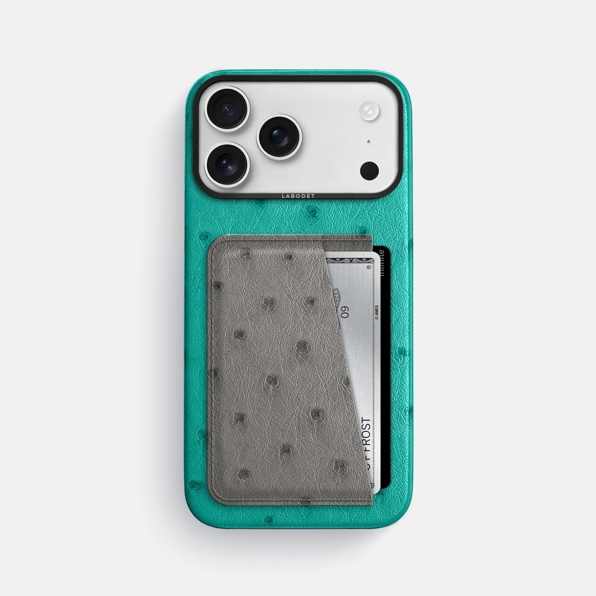 Double Card Case Coloré For iPhone 18 Pro Max In Ostrich -1 | Turquoise-Black