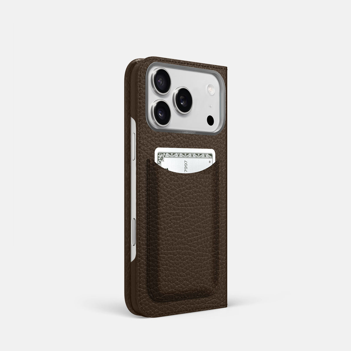 Folio Case with Card For iPhone 18 Pro In Calf -1 | Dark-Brown-Steel