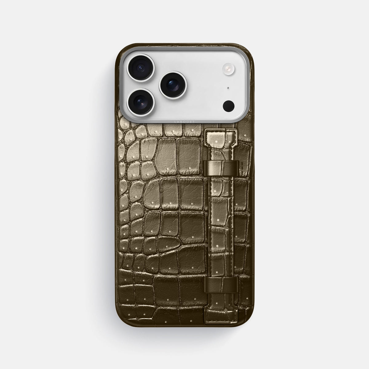 Handle Case For iPhone 18 Pro Max In Porosus Crocodile -1 | Bronze-Steel