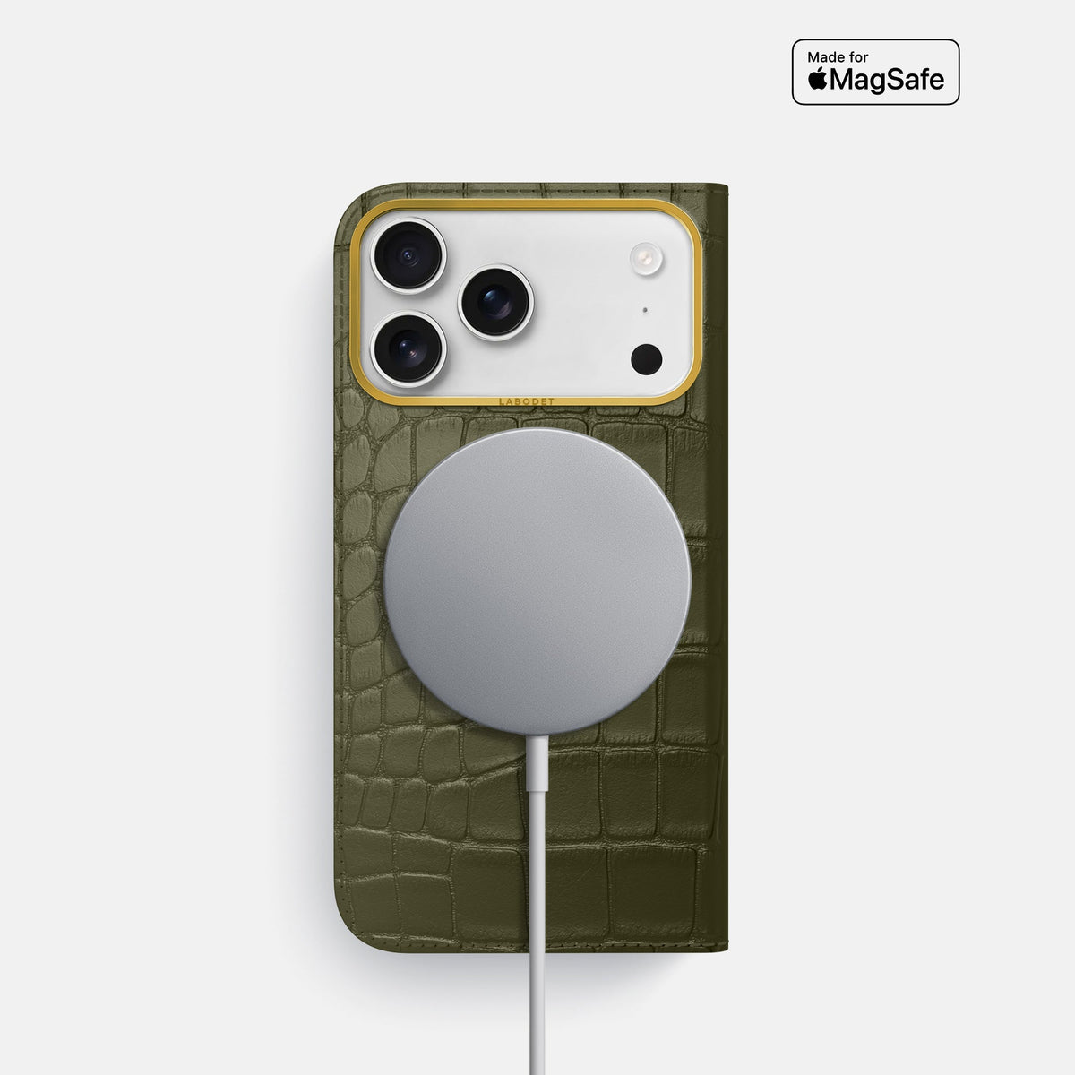 Folio Case For iPhone 18 Pro In Alligator -3 | Kaki-Green-Gold