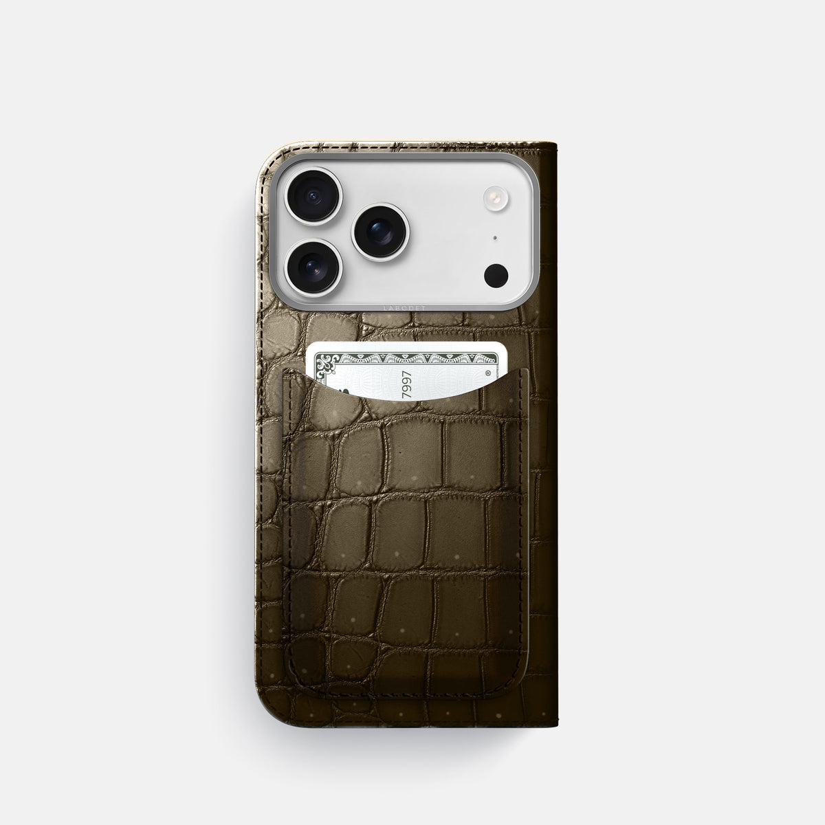 Folio Case with Card For iPhone 17 Pro In Porosus Crocodile -3 | Bronze-Steel