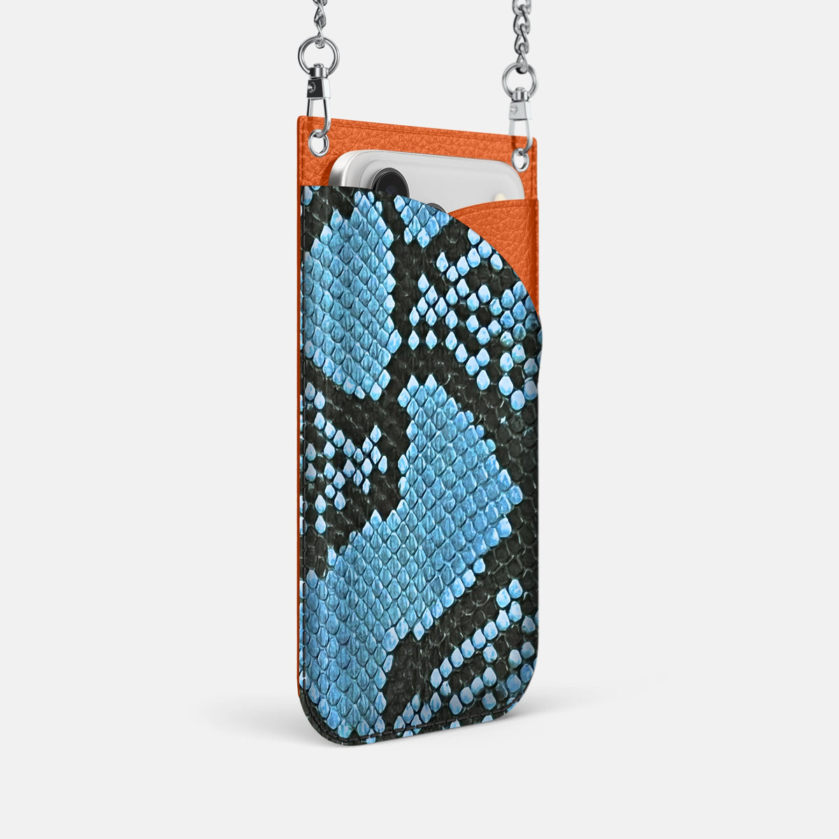Crossbody Bag For iPhone 18 Pro In Deluxe Python -2 | Pacific-Blue-Steel