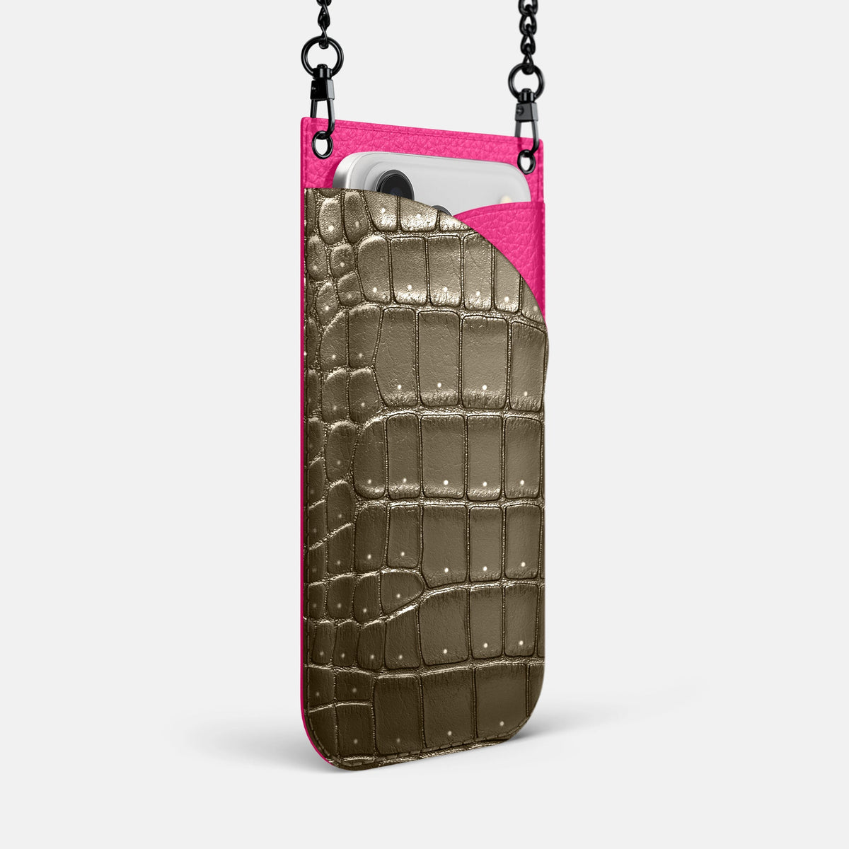 Crossbody Bag For iPhone 18 Pro Max In Porosus Crocodile -2 | Bronze-Black
