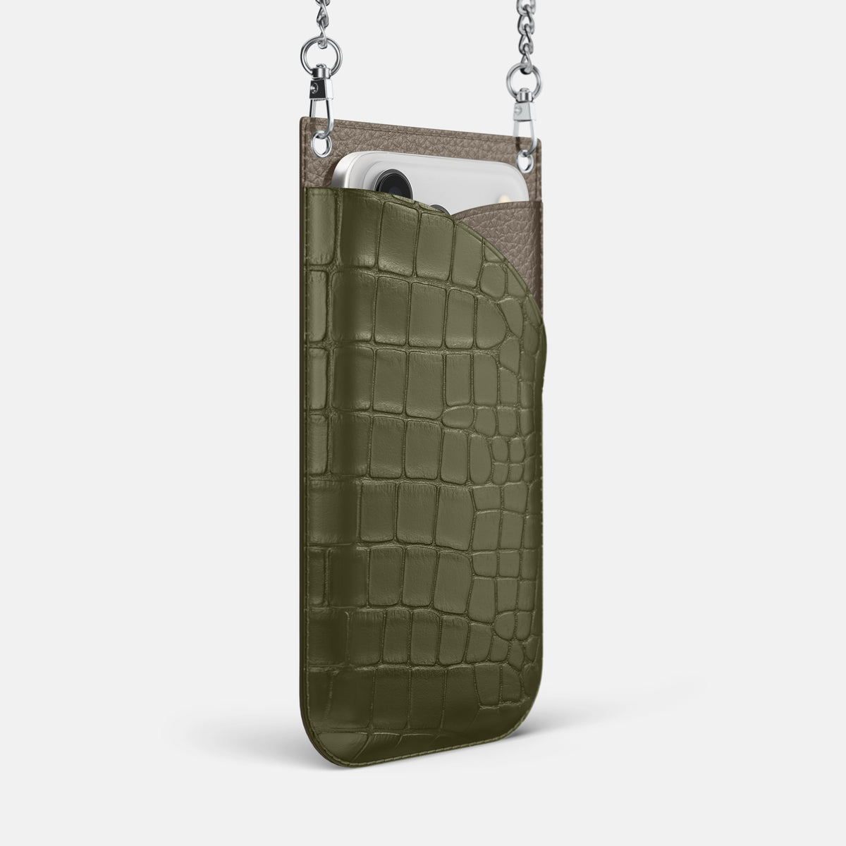 Crossbody Bag For iPhone 17 Pro In Alligator -2 | Kaki-Green-Steel