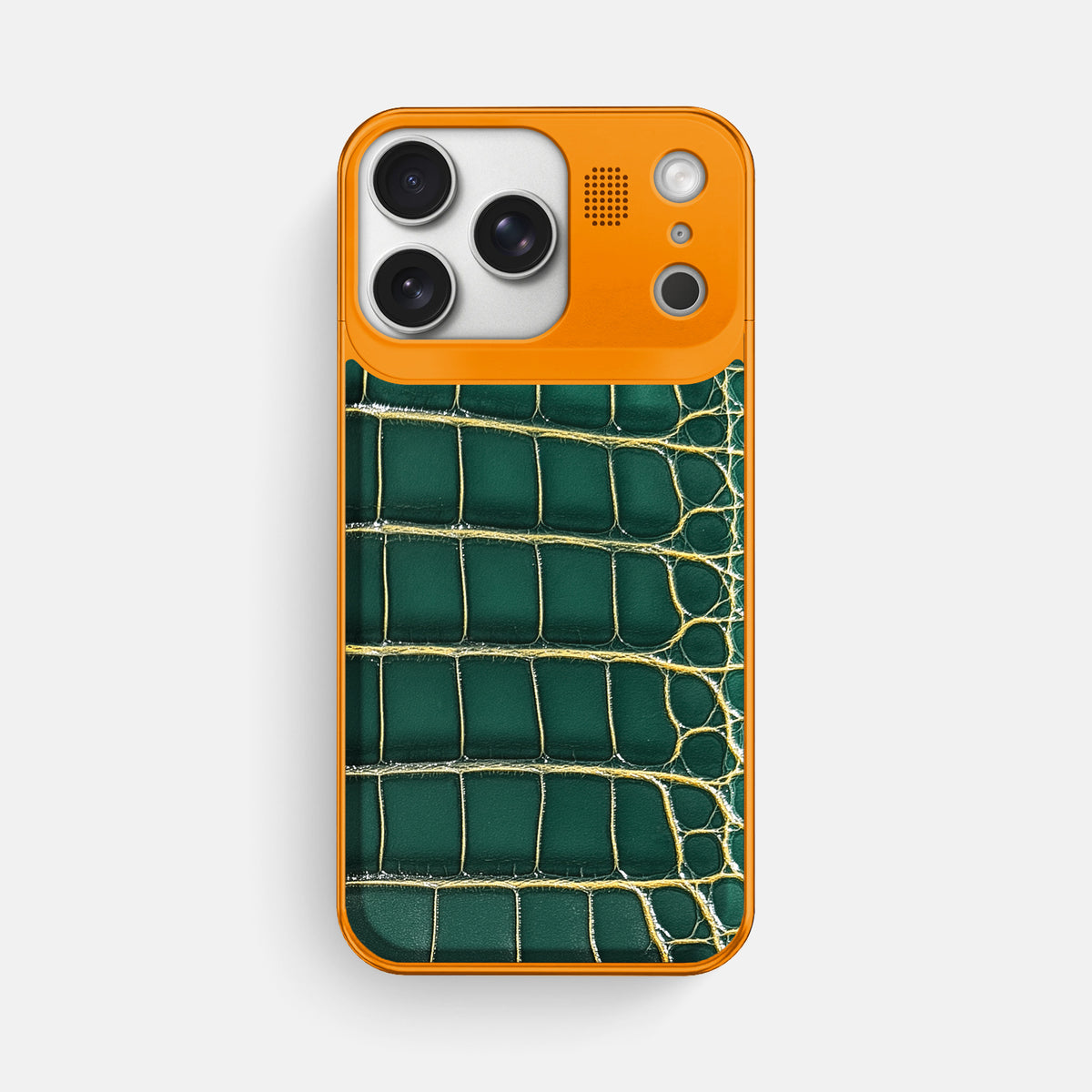Metal Case For iPhone 17 Pro Max In Patina Alligator -1 | Cambridge-Orange