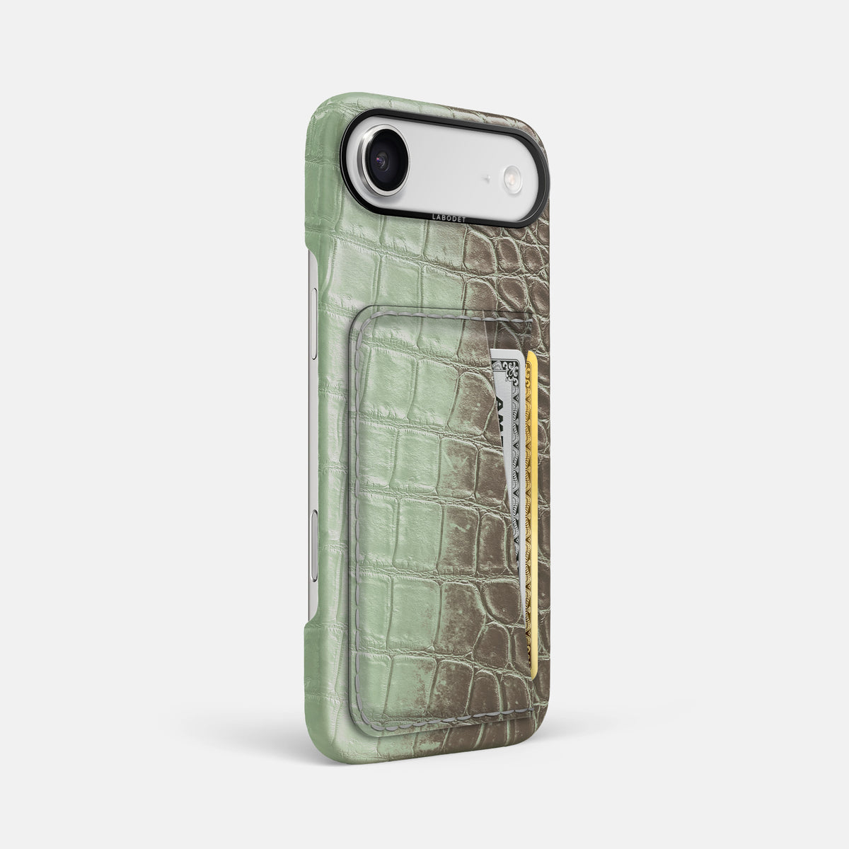 Double Card Case For iPhone 17 Air In Himalayan Crocodile -2 | Pistachio-Black