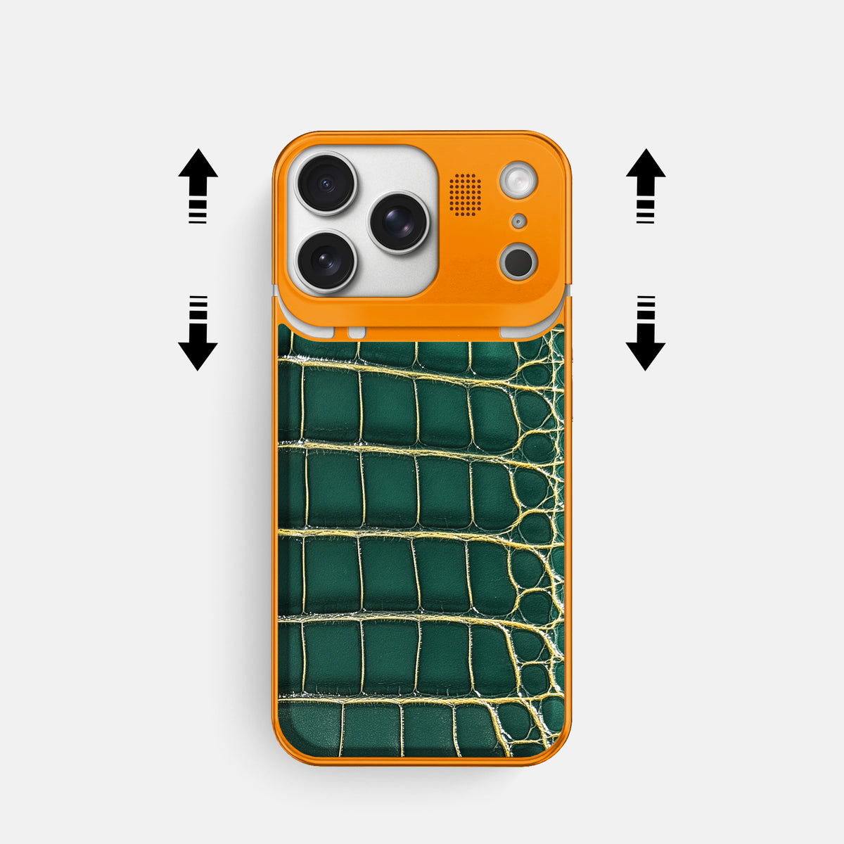 Metal Case For iPhone 17 Pro In Patina Alligator -2 | Cambridge-Orange