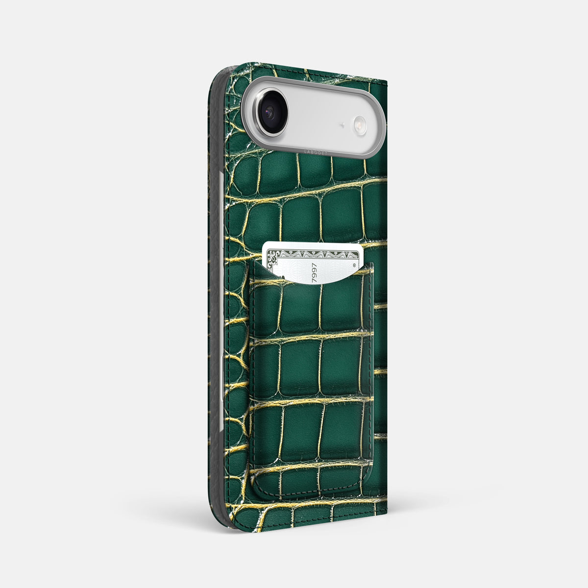 Folio Case with Card For iPhone 17 Air In Patina Alligator -1 | Cambridge-Steel