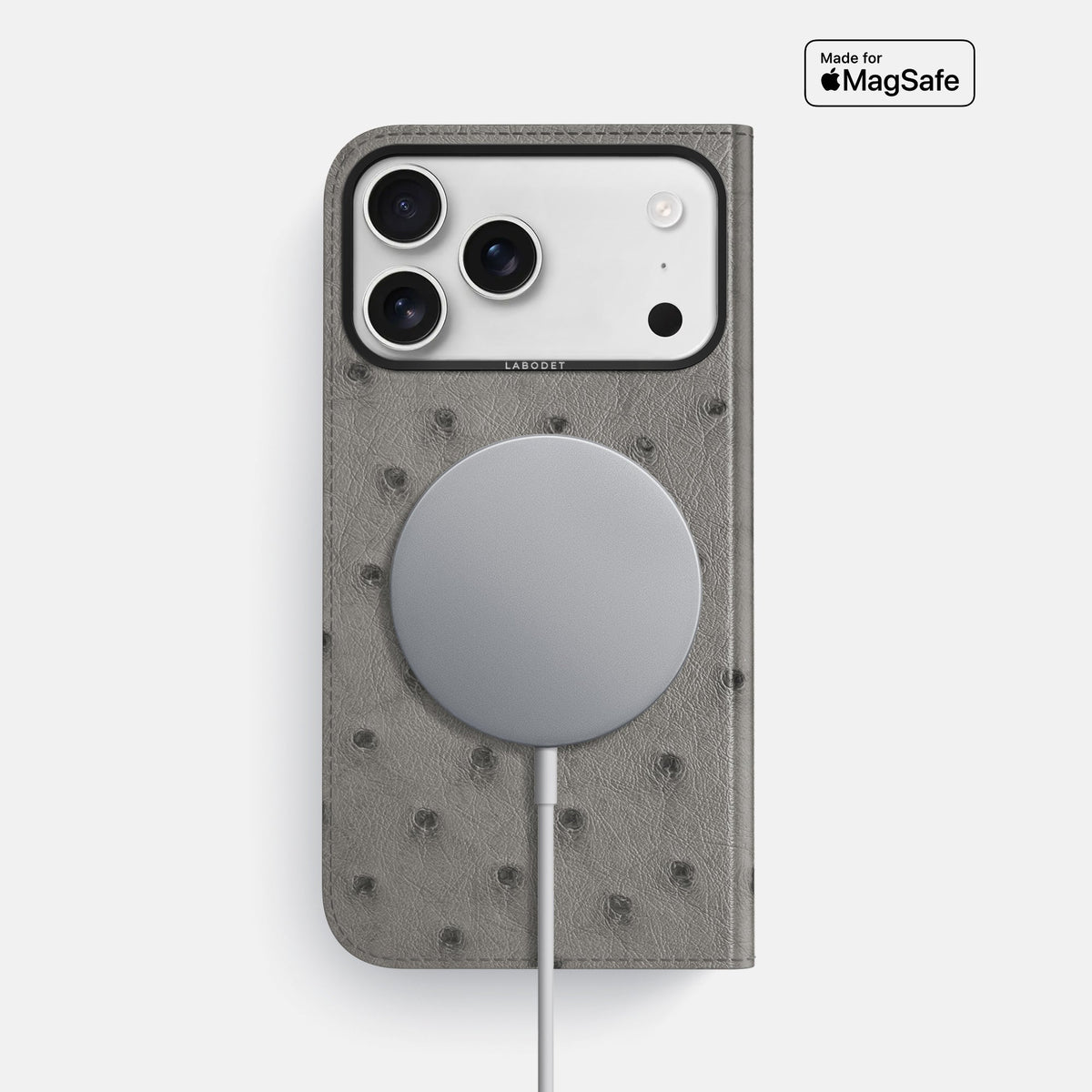 Folio Case For iPhone 18 Pro Max In Ostrich -3 | Grey-Black