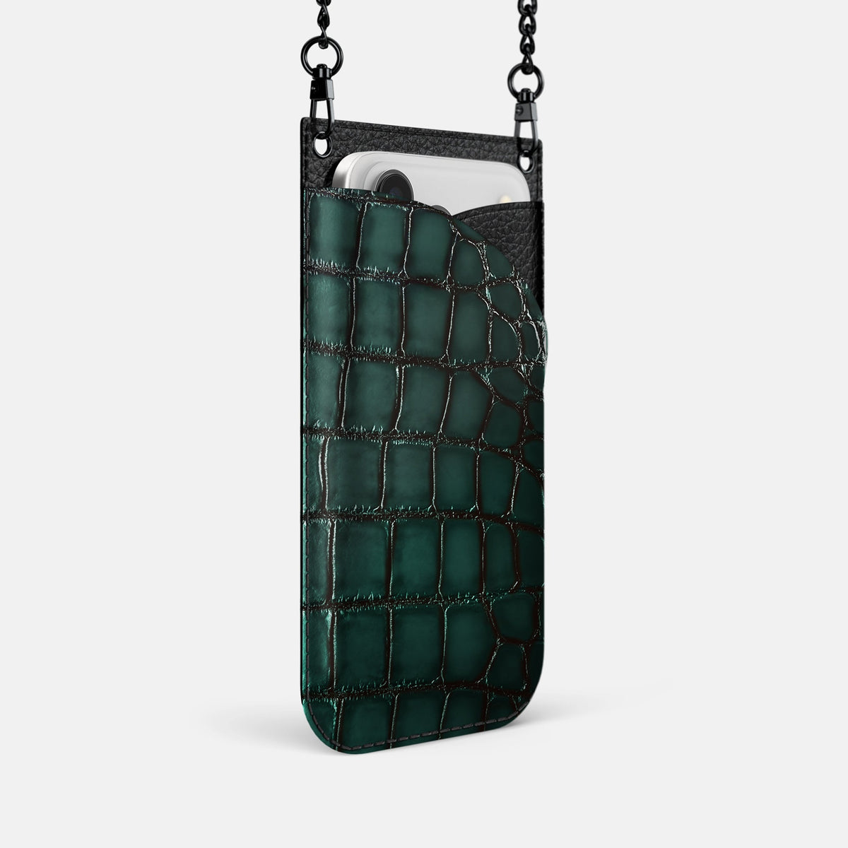 Crossbody Bag For iPhone 18 Pro In Patina Alligator -2 | Green-Black