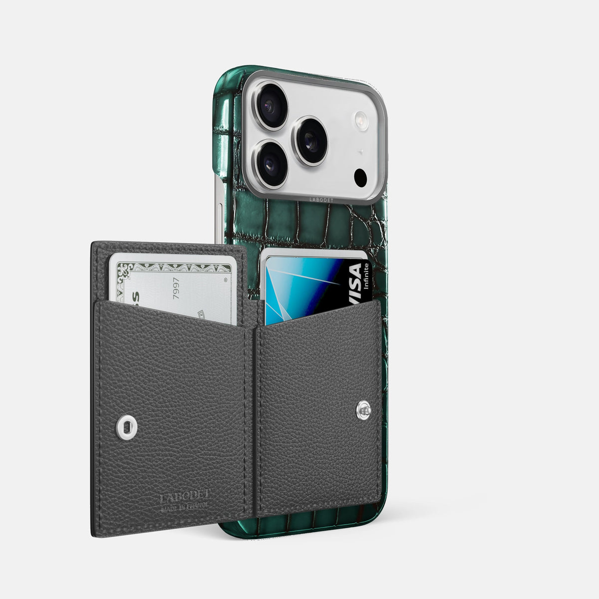 Bi-Fold Case For iPhone 18 Pro Max In Patina Alligator -2 | Green-Steel