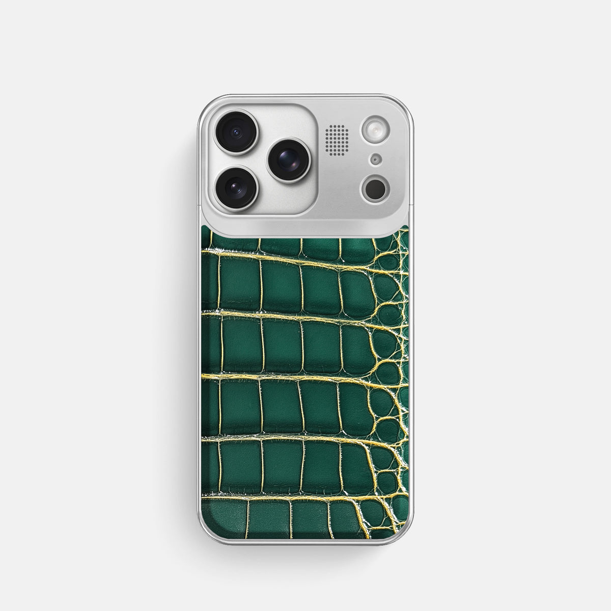 Metal Case For iPhone 17 Pro In Patina Alligator -1 | Cambridge-Steel