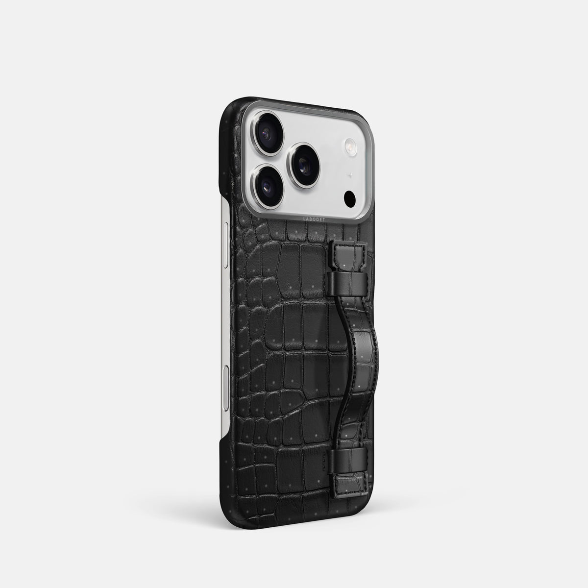 Handle Case For iPhone 17 Pro In Porosus Crocodile -2 | Black-Steel