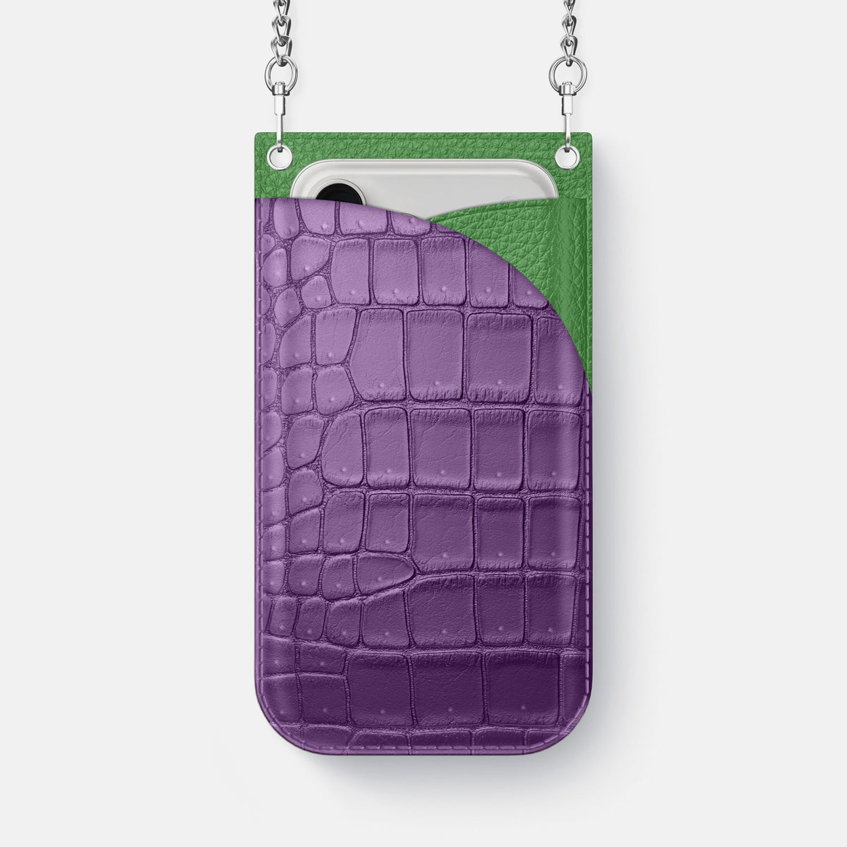 Crossbody Bag For iPhone 18 Pro Max In Porosus Crocodile -1 | Purple-Steel