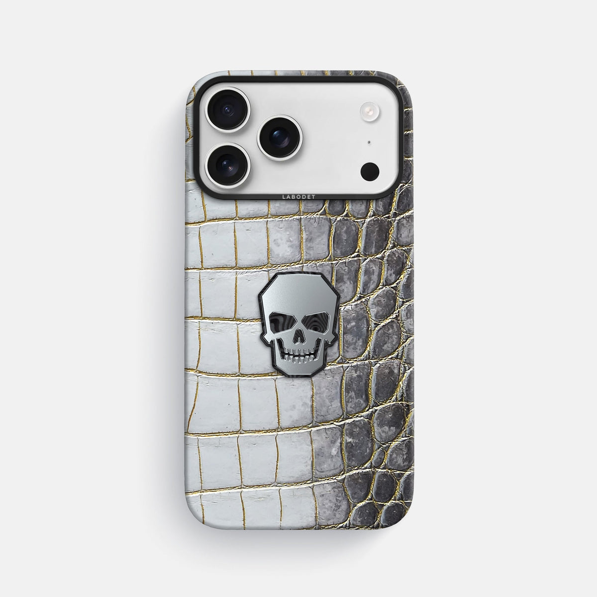 Classic Case With Titanium Skull For iPhone 18 Pro Max In Himalayan Crocodile -1 | Gold-Black