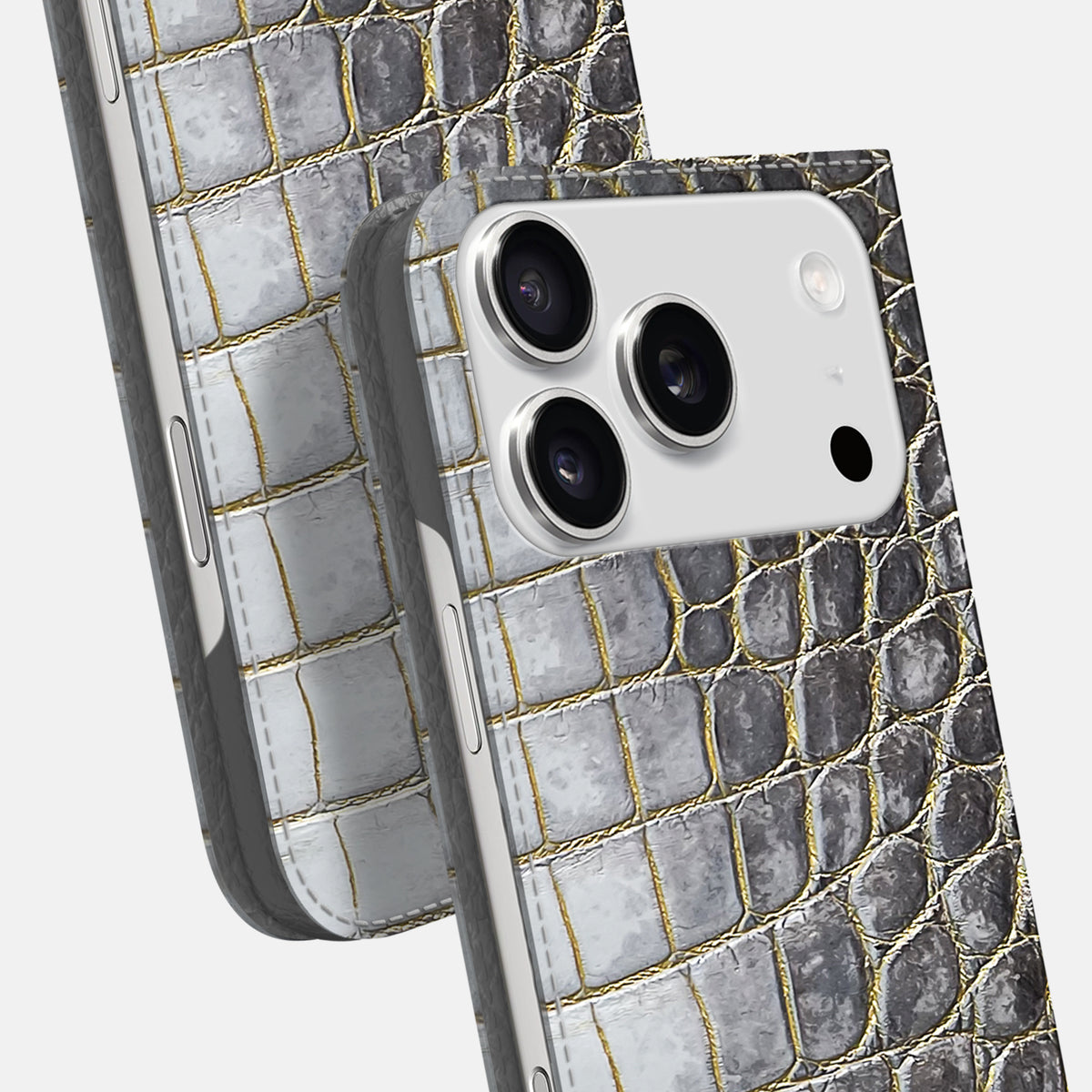 Folio Slim Case For iPhone 17 Pro Max In Himalayan Crocodile -5 | Gold