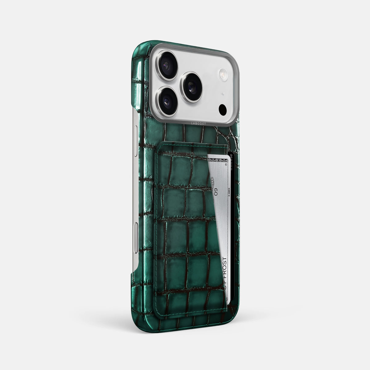 Double Card Case For iPhone 17 Pro Max In Patina Alligator -2 | Green-Steel